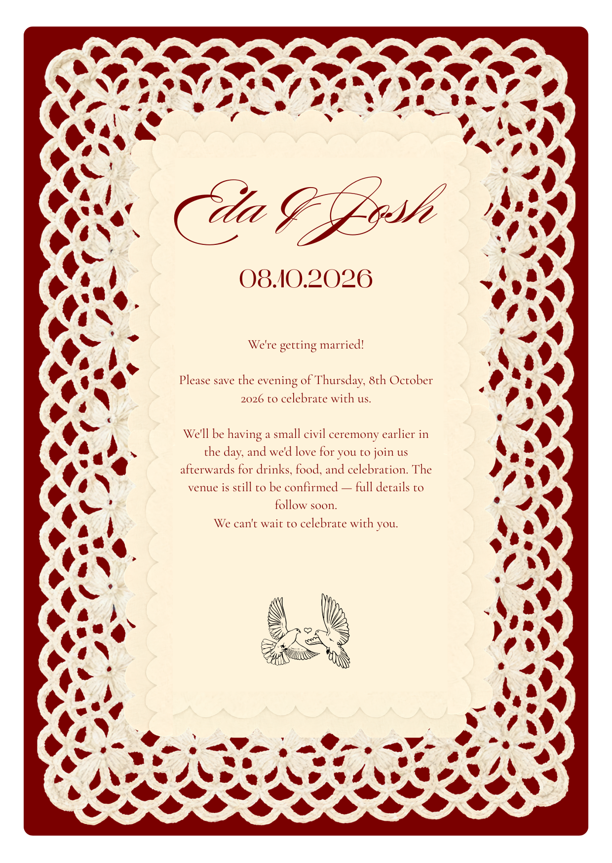 Eda & Josh wedding invitation — Thursday 8 October 2026